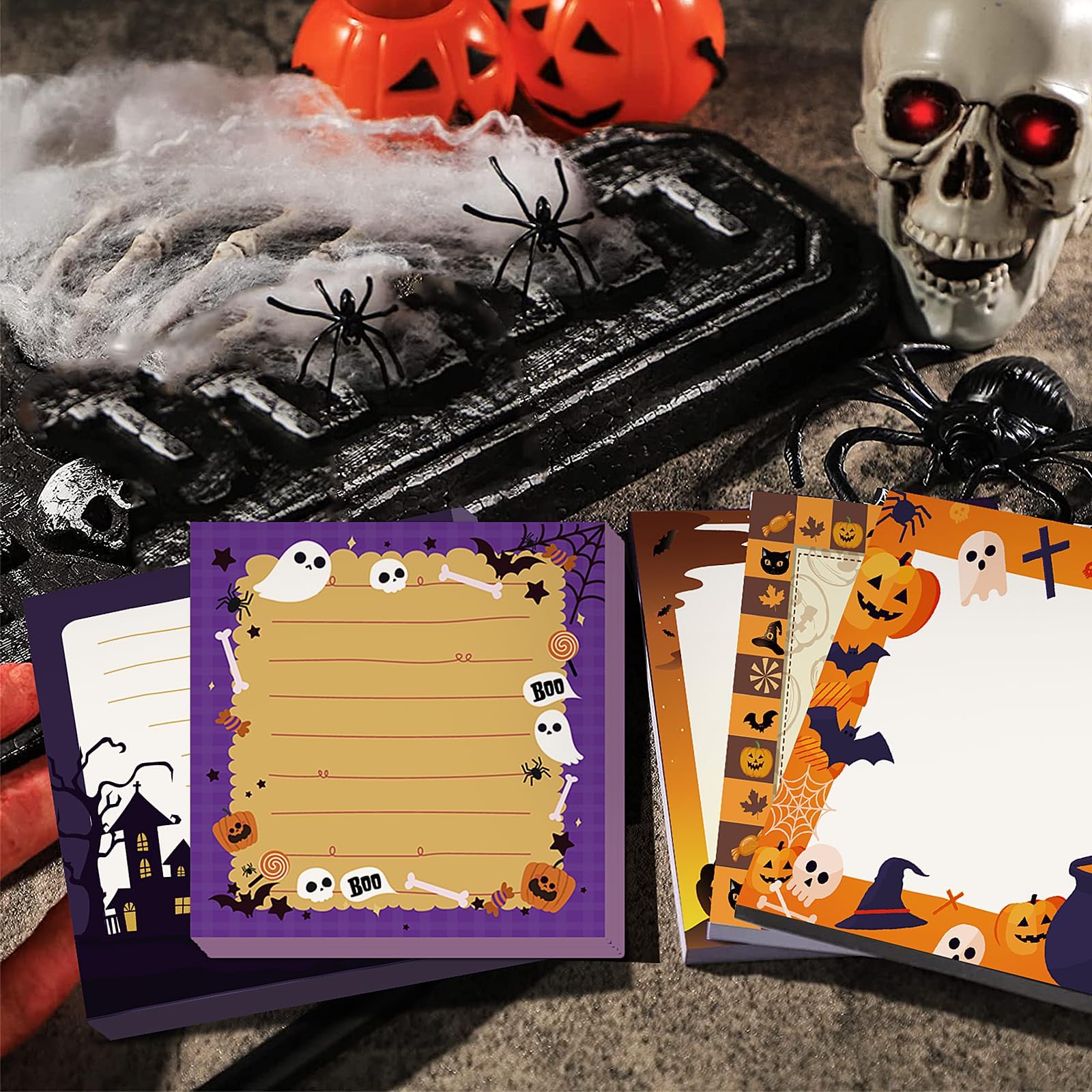 16 Stück Halloween Haftnotizen Selbstklebend Halloween Post It Notes mit Spinne Kürbis Fledermaus Augapfel Halloween Memo Notes für Halloween Schule Büro Zuhause Studenten Lehrer Geschenke je 30 Blatt