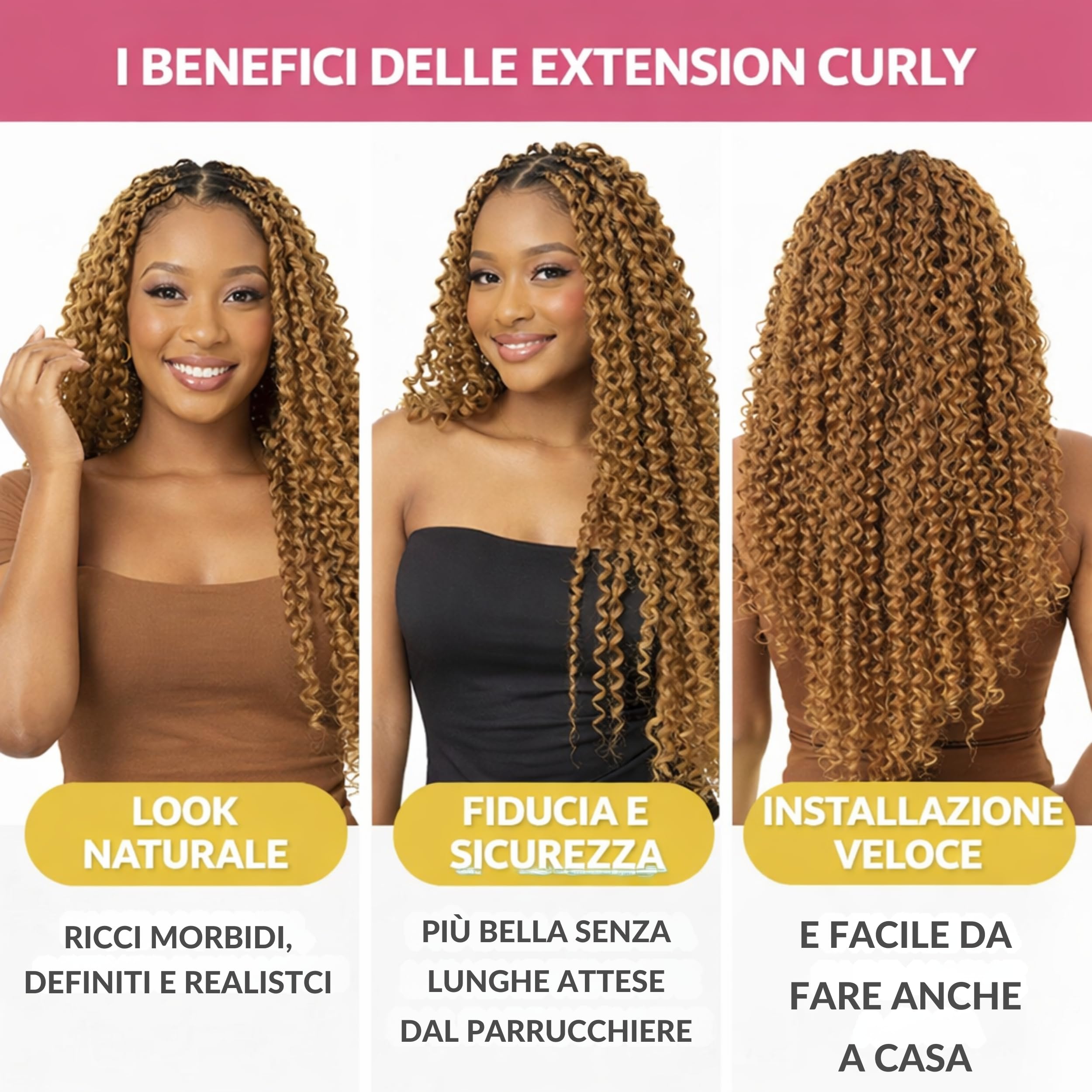 Extension Capelli Sintetici, Ricci per Crochet Braids, Lunghe: 65 cm - Peso: 340 g – Extension Capelli Clip, Ricci Morbidi Effetto Naturale, Natural Blonde, RITMO