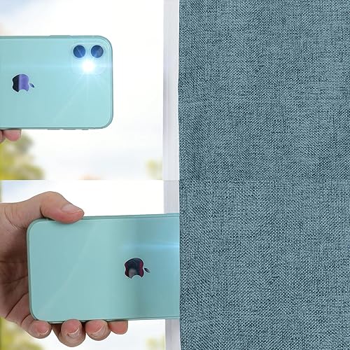 Miniatura 3 de TWOPAGES Cortina opaca con aspecto de lino azul, con aislamiento térmico sólido y bloqueo solar, cortina plisada de privacidad para dormitorio y