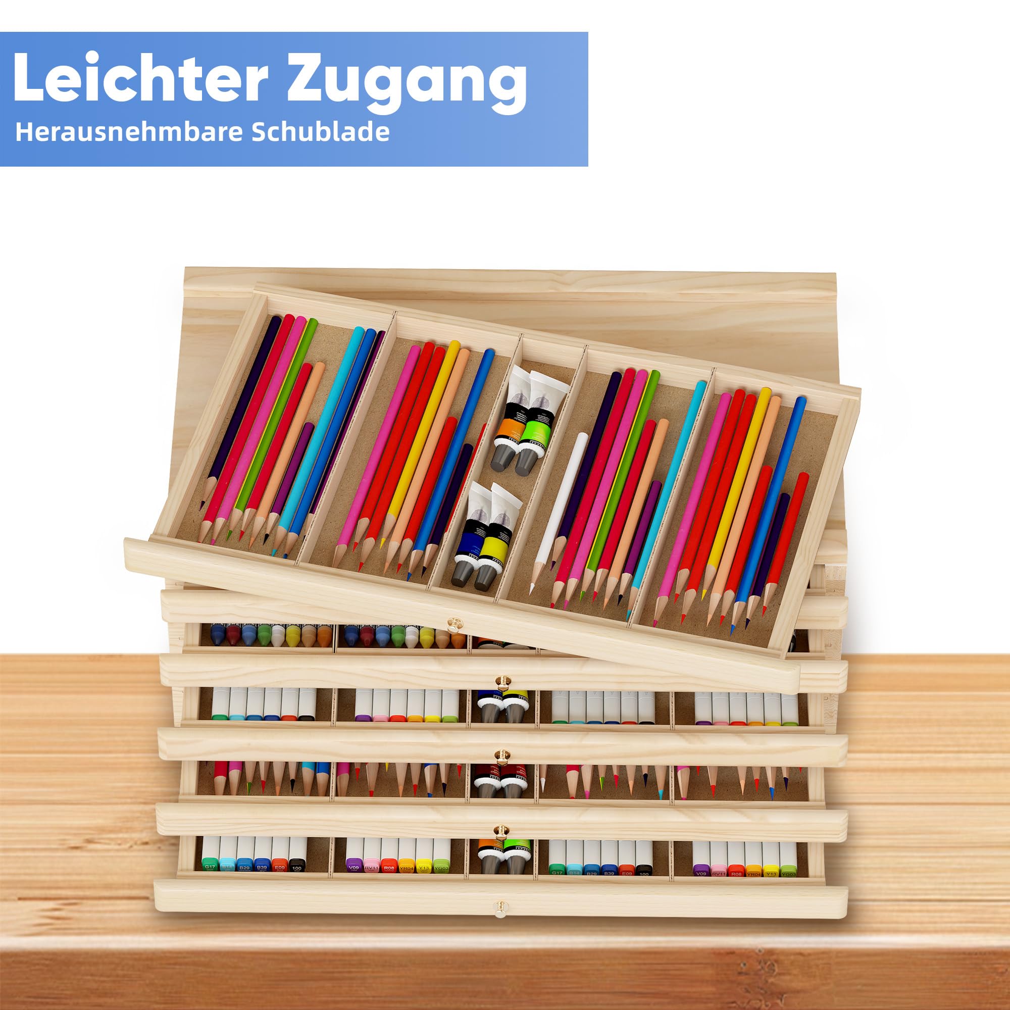 Aufbewahrungsbox für Künstler 6 Schublade 40×25.5×15.5cm Schubladen Organizer Holz Schubladenbox Werkzeugkiste für Künstlerbedarf, Acrylmalerei Zubehör, Malutensilien, Jewelry, needlework tools