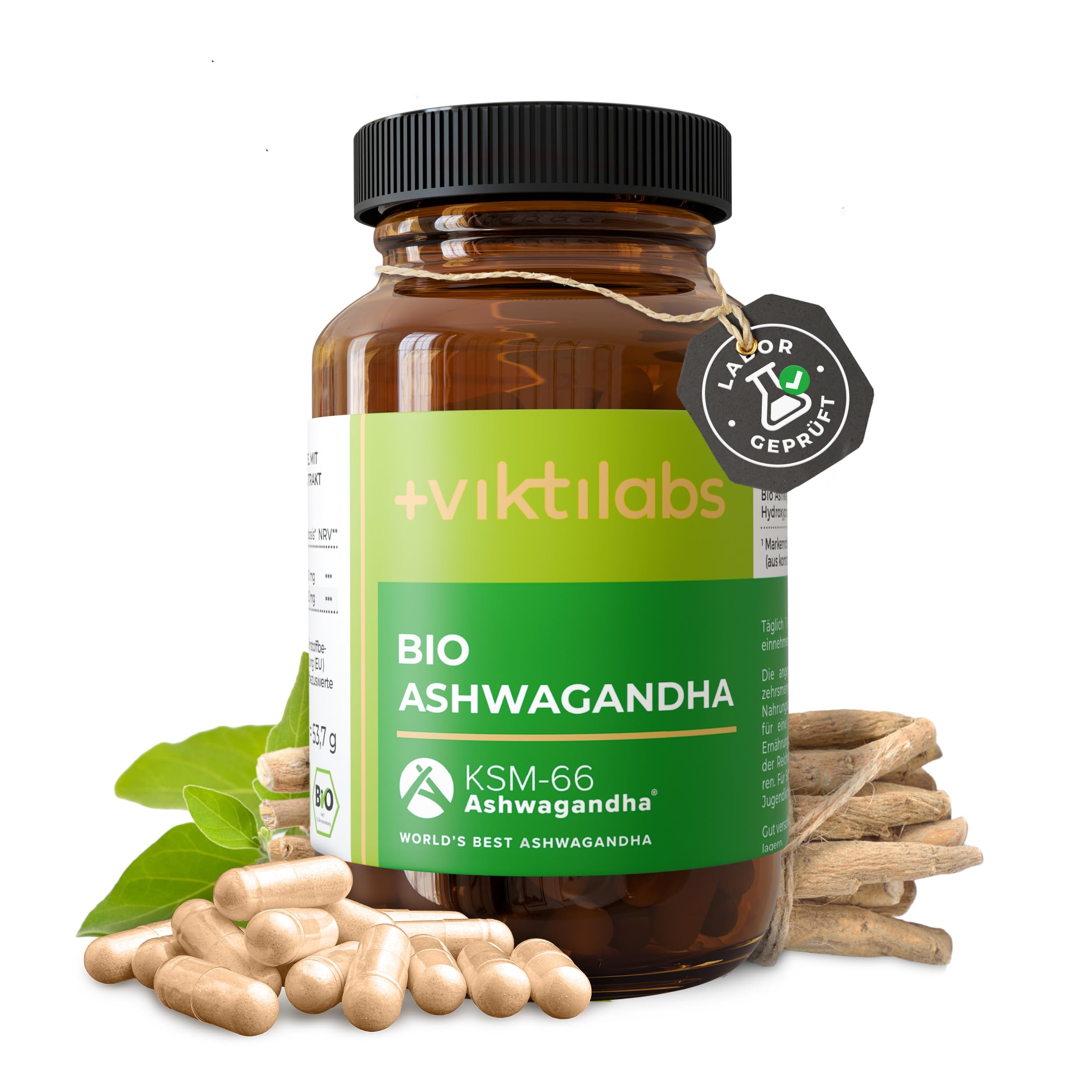 Bio Ashwagandha Kapseln - 500 mg Bio Ashwagandha Kapseln je Tagesdosis - Hochdosierter Vollspektrum-Wurzelextrakt mit Withanoliden - Traditionell gewonnen & vegetarisch (1er Pack)