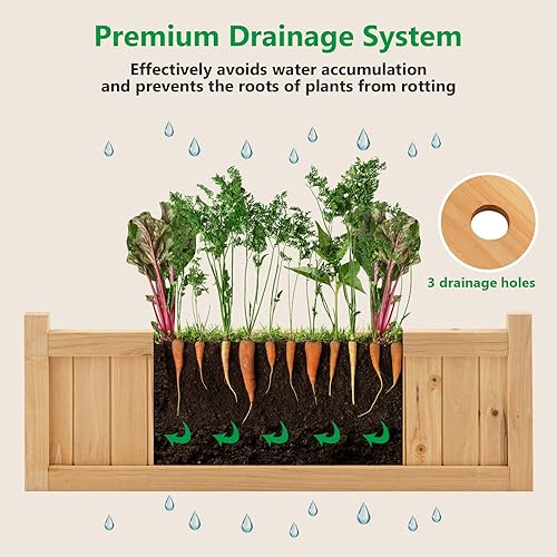 Miniatura 5 de Giantex Maceta elevada de 27.5 pulgadas, maceta de madera, maceta rectangular plegable para exteriores con parte inferior extraíble, sistema de