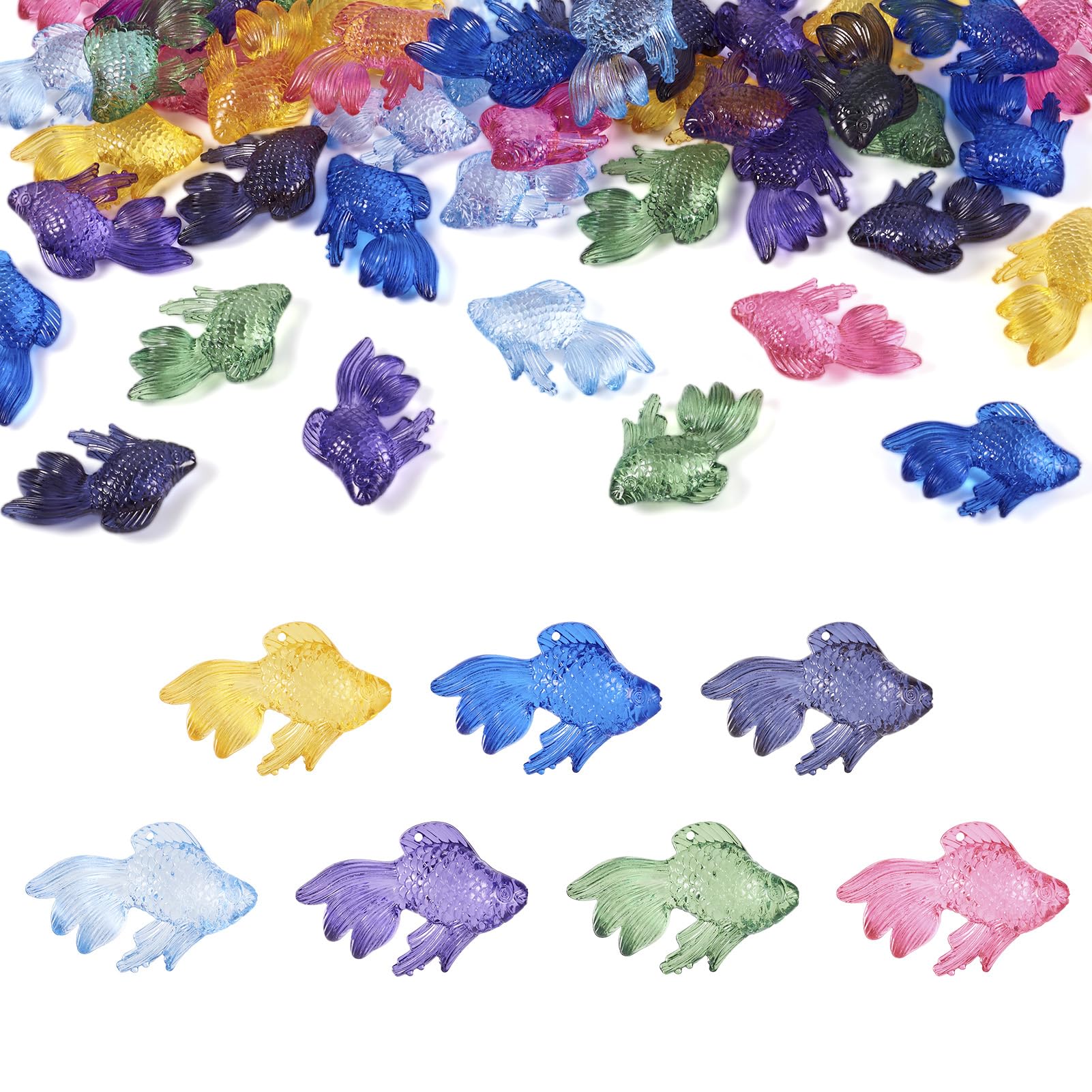 Cheriswelry 42Pcs Transparent Acrylic Pendants Colorful Goldfish Dangle Earring Pendants Charms for DIY Jewelry Making Bracelet Necklace Craft