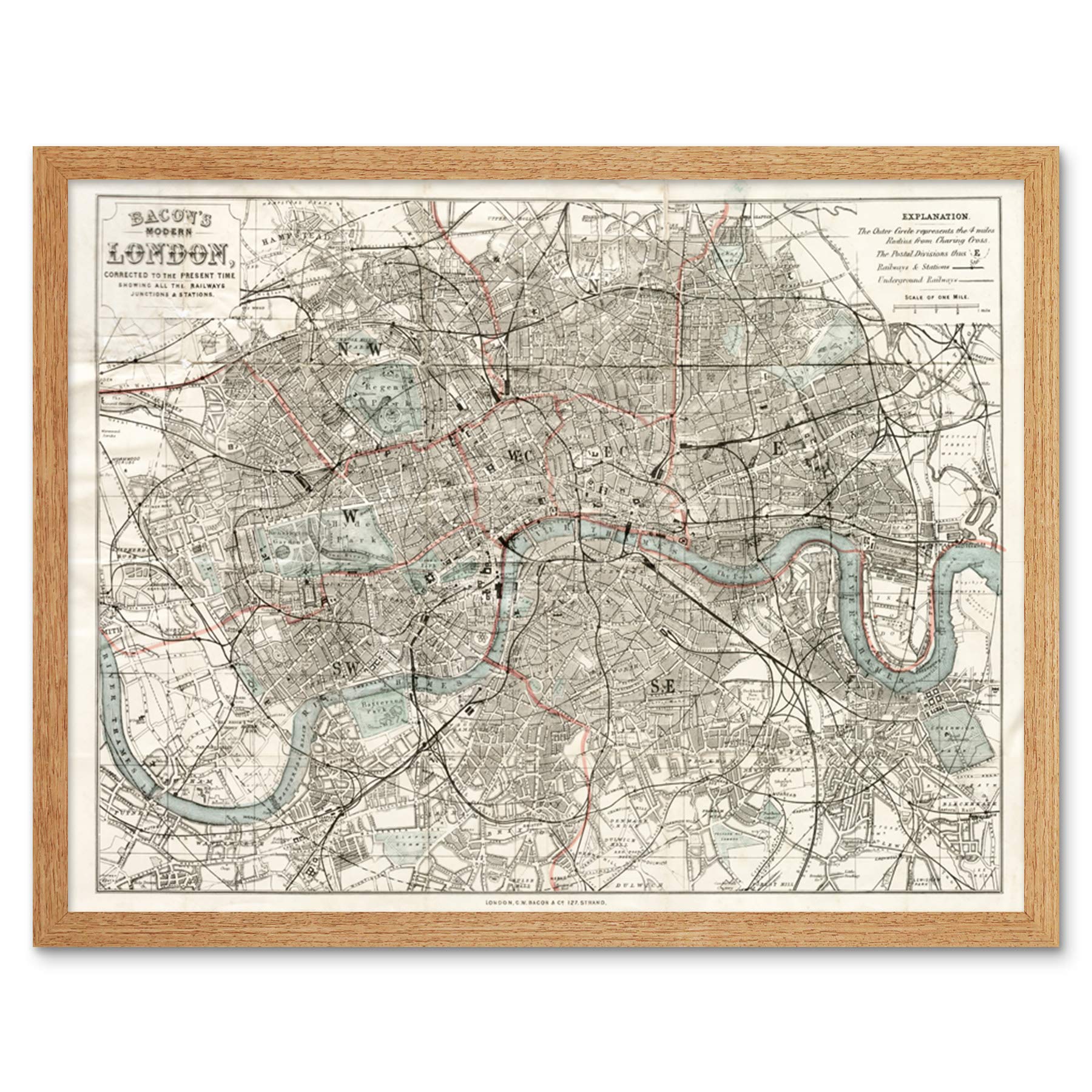Artery8 Map Bacon 1883 London City England Plan Chart Art Print Framed Poster Wall Decor 12x16 inch