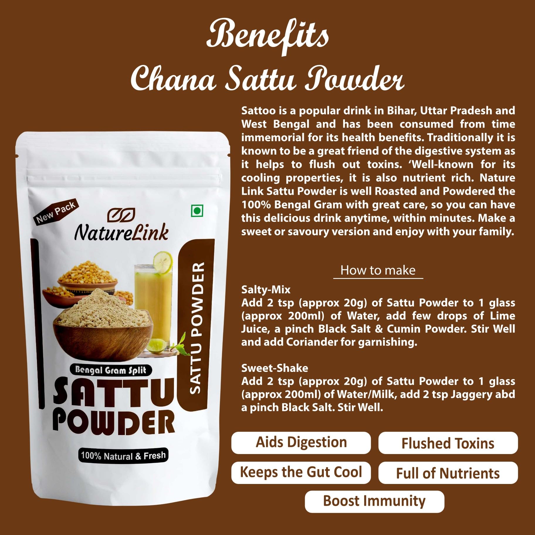 Nature Link Sattu Powder Chana Sattu Roasted Bengal Gram Chana | Desertcart  Seychelles