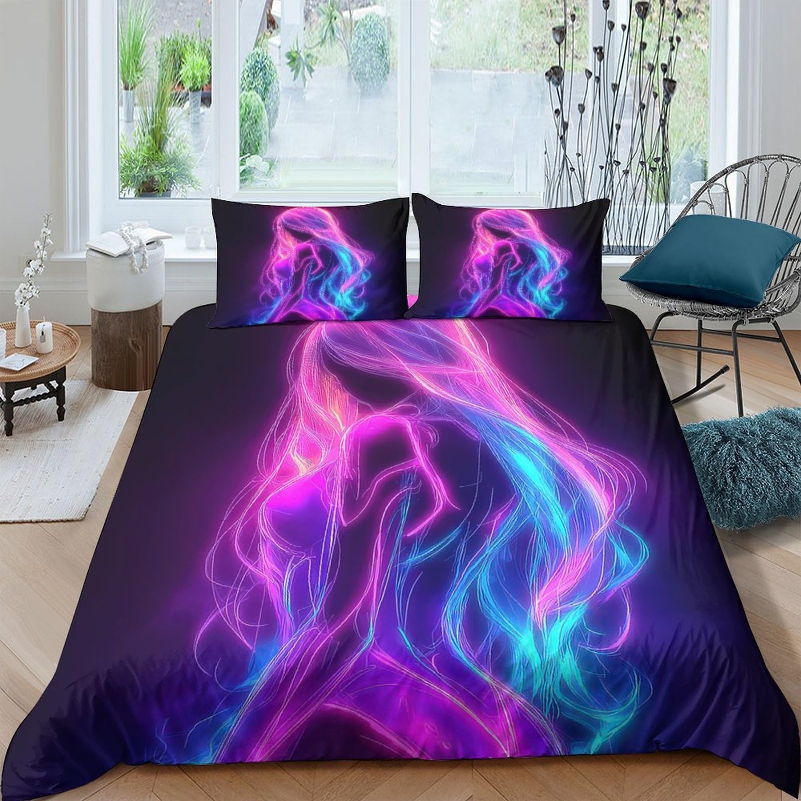 Ctjqhvkz Style-2 3D Printed Neon Smoke Fitted Sheet Microfiber Soft Purple Blue Abstract Mattress Cover For Bedroom Dorm Decor Single（135X200cm）