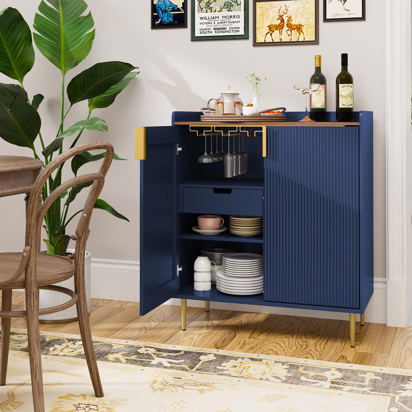 HOLTICO Credenza Moderna, Armadietto per Vino e Mobile per Caffè, Arredo Elegante Multifunzionale con Colori Esclusivi per Cucina, Sala da Pranzo e Soggiorno, Blu Scuro Elegante