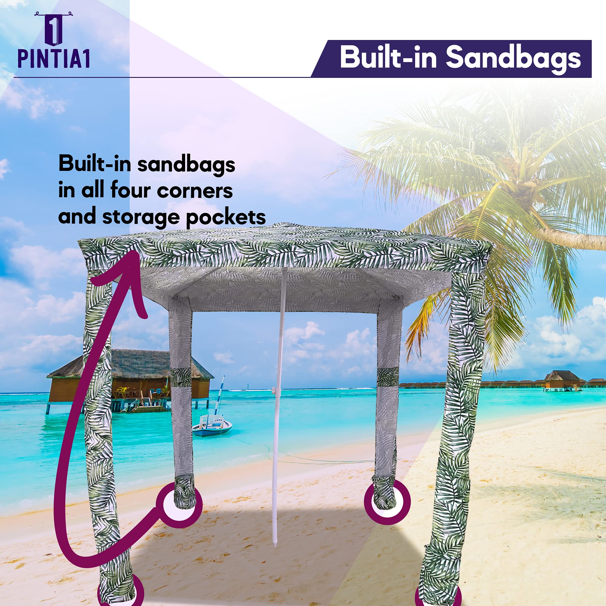 Buy PINTIA1 6.6’ x 6.6’ Beach Cabana Portable Beach Shade, Quick Easy