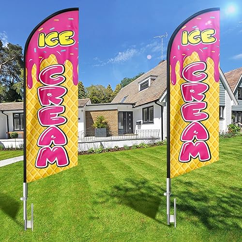 Miniatura 5 de Bandera de plumas de helado Swooper, bandera de plumas de helado de 8 pies, letrero publicitario de plumas para negocios de helados
