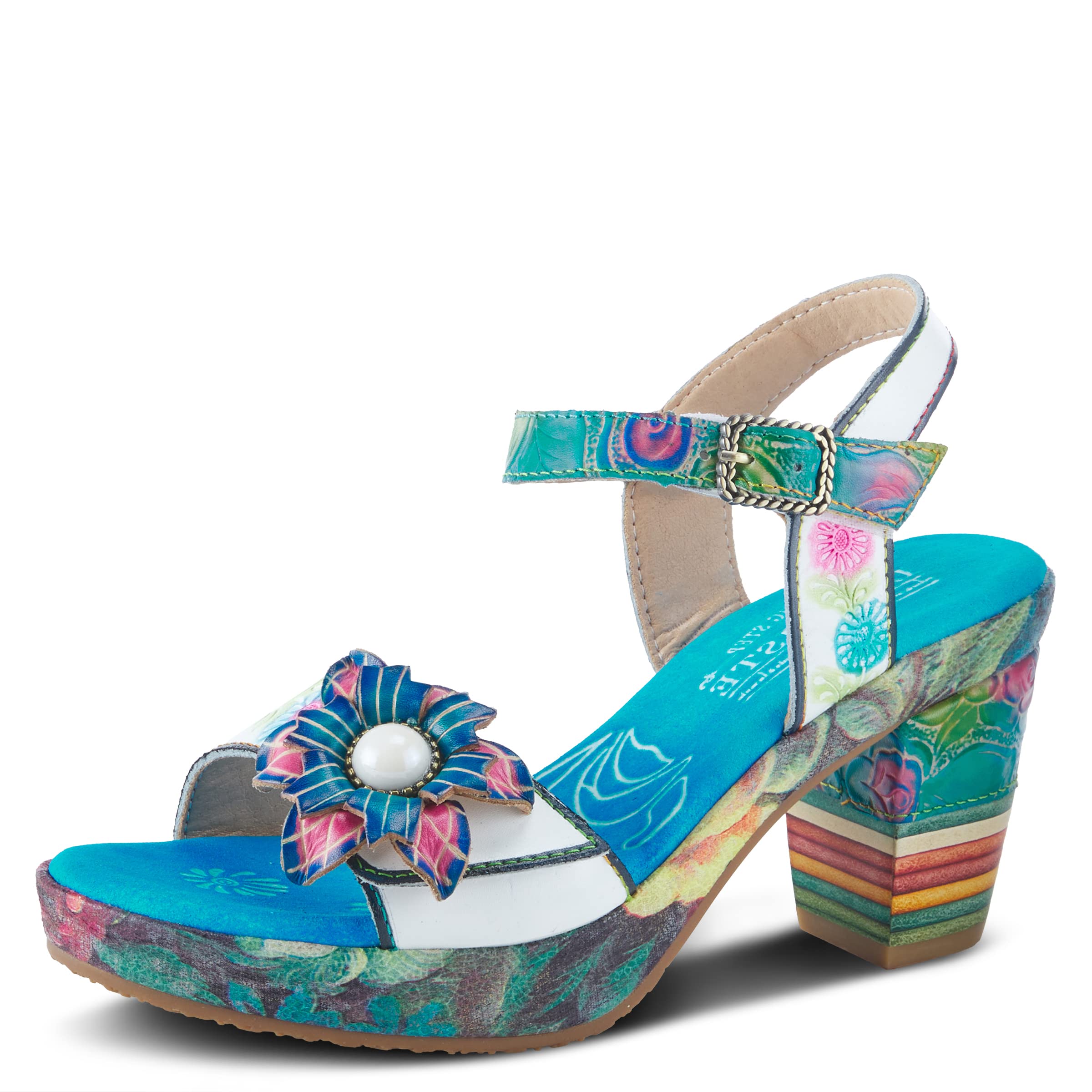L`Artiste Leilanie Hand-Painted Leather Platform Heel Sandal