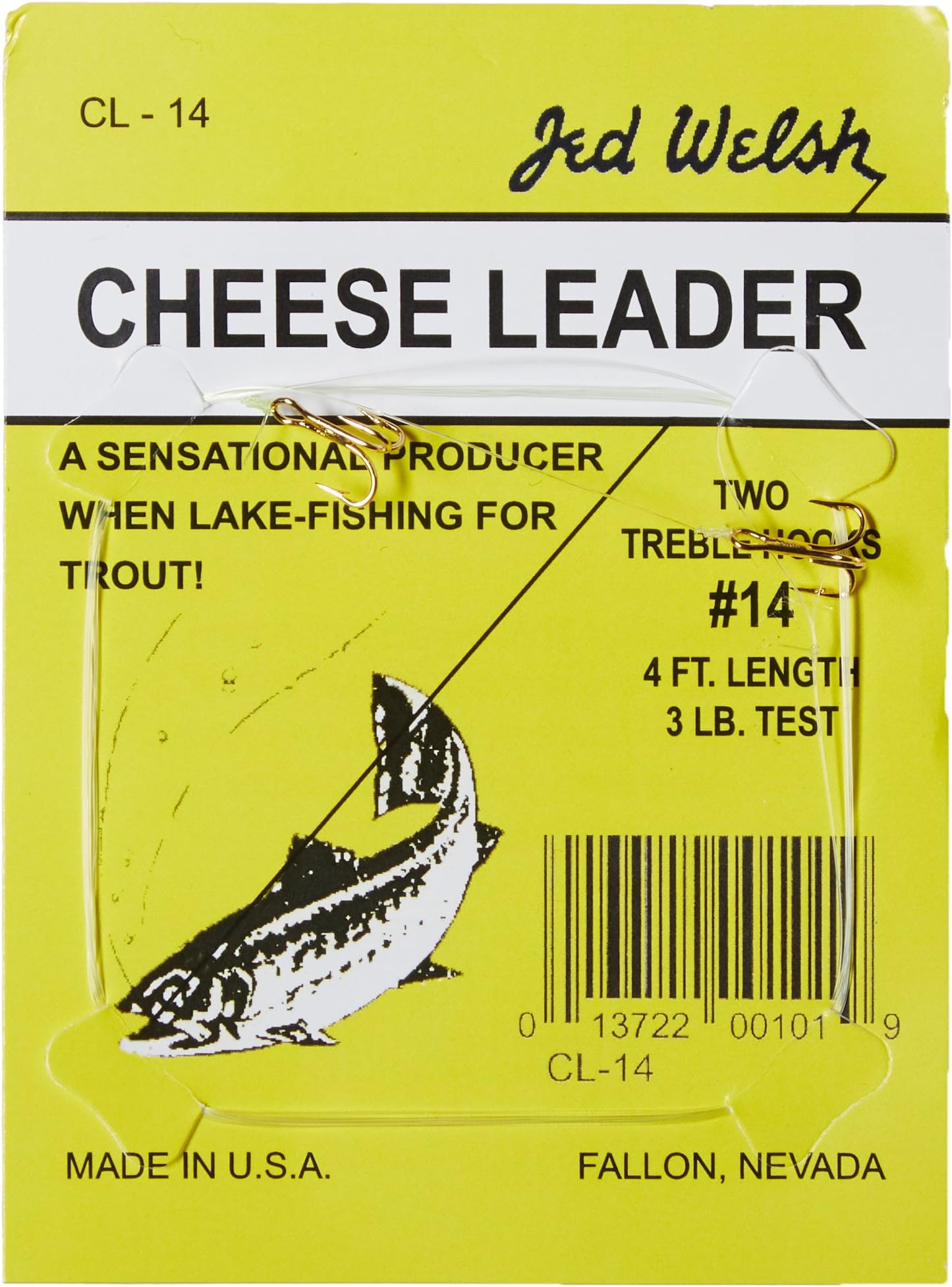 Jed Welsh Cheese Leader Rigs with (2) Packs of #12 and #14 Size Hooks, Pre-Tied Ready to Fish-4-Packs