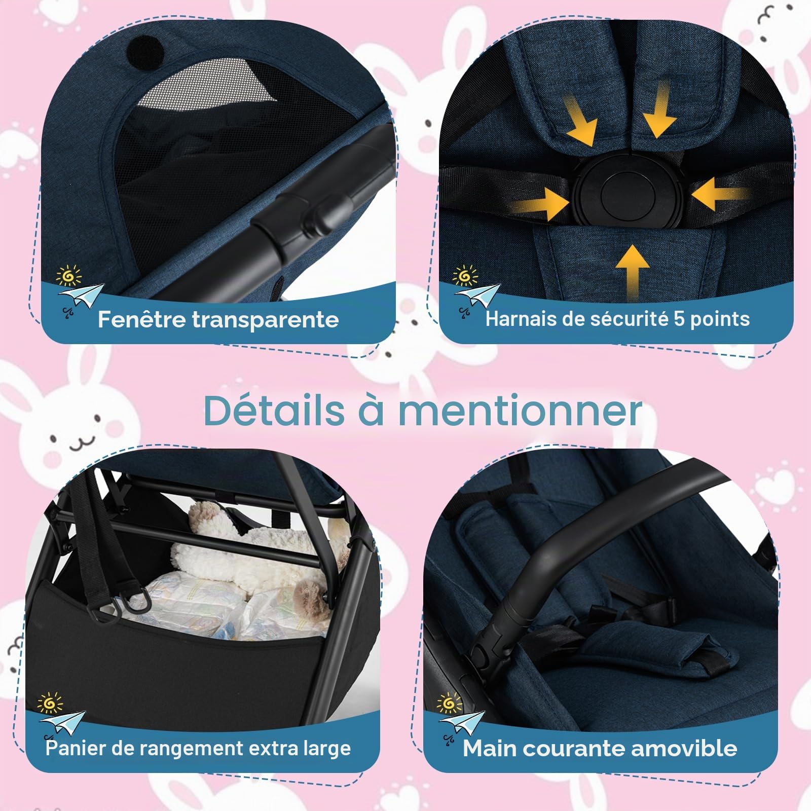 LIFEZEAL Poussette pliante avec dossier réglable - Avec fonction de sommeil - Poussette de voyage légère pour bébé de 0 à 3 ans - Charge maximale : 15 kg (93 x 35 x 103 cm, bleu + noir)