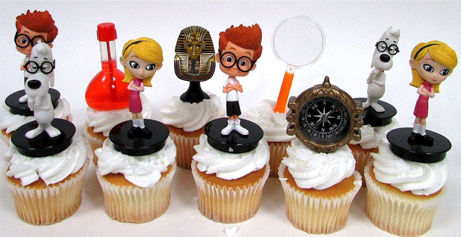 Time Travelers MR PEABODY AND SHERMAN 10 Piece Birthday CUPCAKE Topper Set Featuring 6 Random Peabody and Sherman Figures and Decorative Themed Accessrories, Figures Average 3" Tall