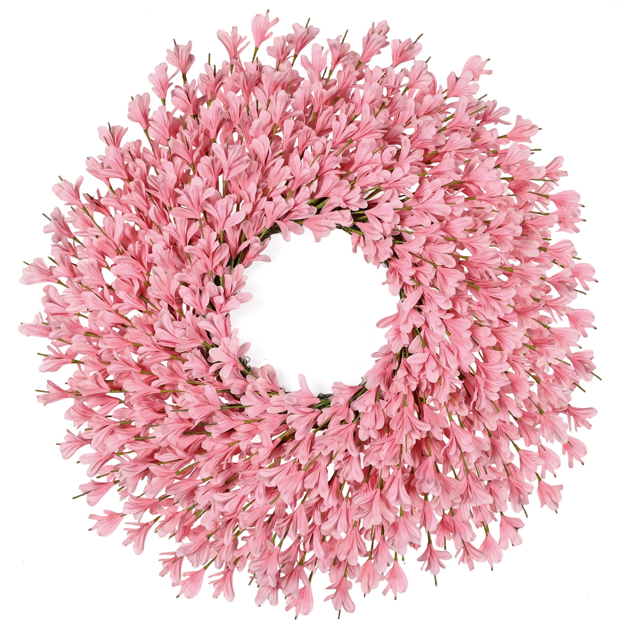 26 Inch Spring Wreaths for Front Door Large Easter Valentines Forsythia Floral Summer Spring Door Wreaths Outdoor All Season Spring Decorations for Home Porch Room Window Wall Farmhouse Decor (Pink-R)