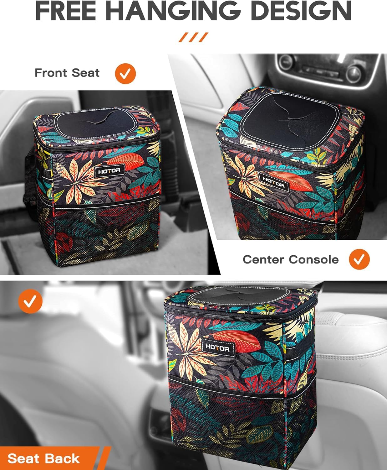 HOTOR Car Trash Can, Leakproof Car Organizer, 2-Gallon, Autumn Leaves view 7