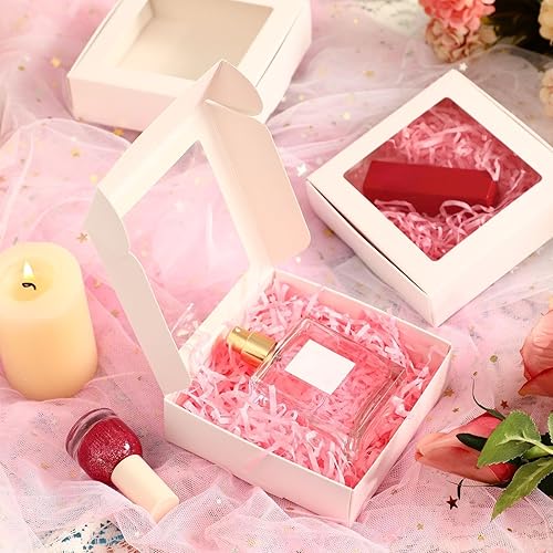 Miniatura 4 de Zonon 30 cajas de papel kraft con ventana de 4.13 x 4.13 x 1.18 pulgadas, cajas de regalo pequeñas, soporte para jabón, mini embalaje para