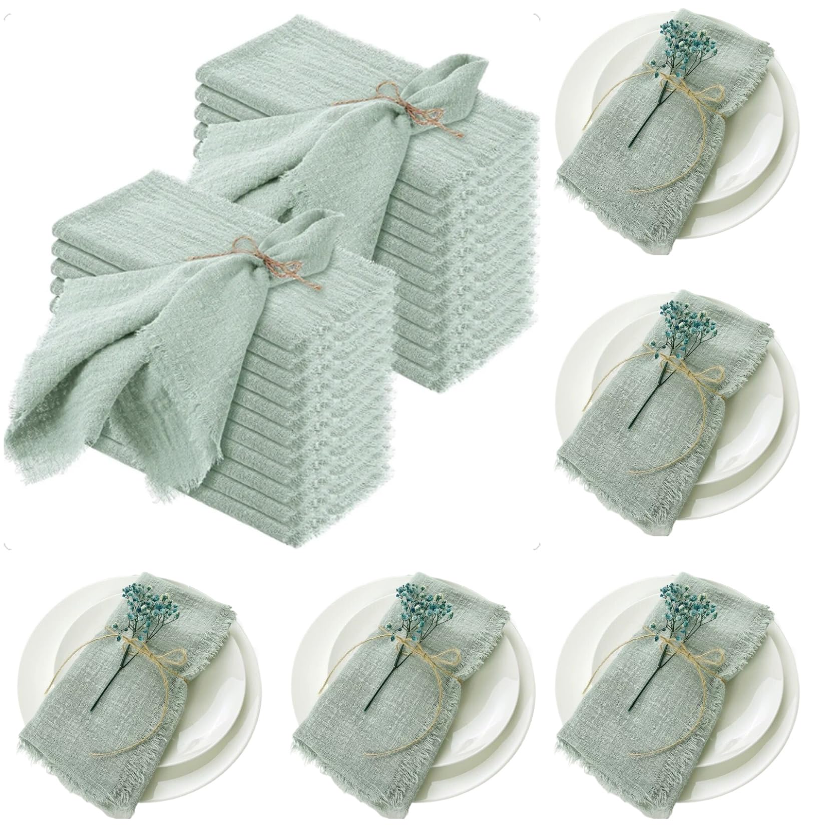 Serviettes de table lavables coton vert sauge fini le jetable pour mariage