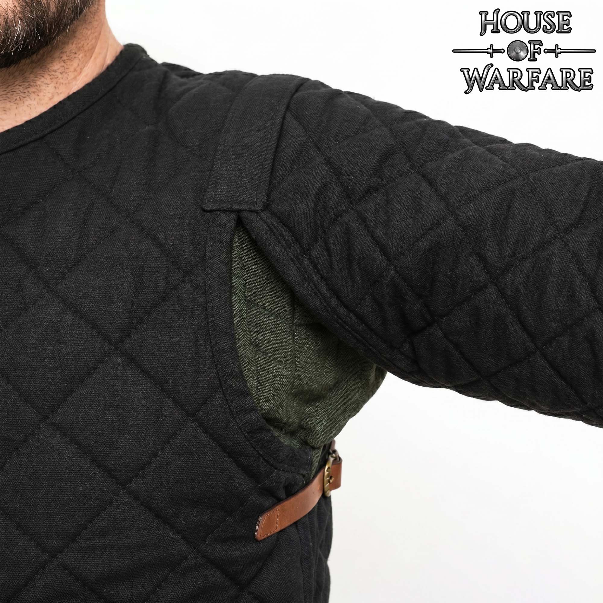 Medieval Gambeson acolchada manga completa dos capas LARP negro XXL