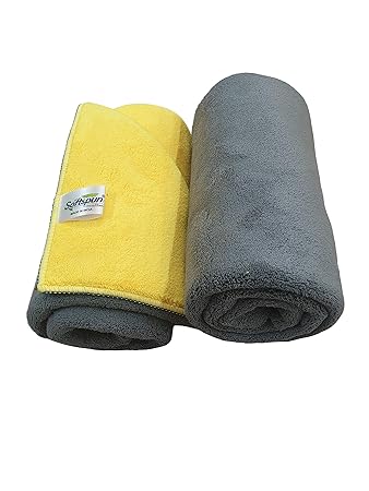 SOFTSPUN 900 GSM, Microfiber Double Layered Cloth 40x40 Cms 2 Piece Towel Set, Extra Thick Microfiber Cleaning Cloths Perfect for  �Home, Kitchen, Cars, Furniture and More.