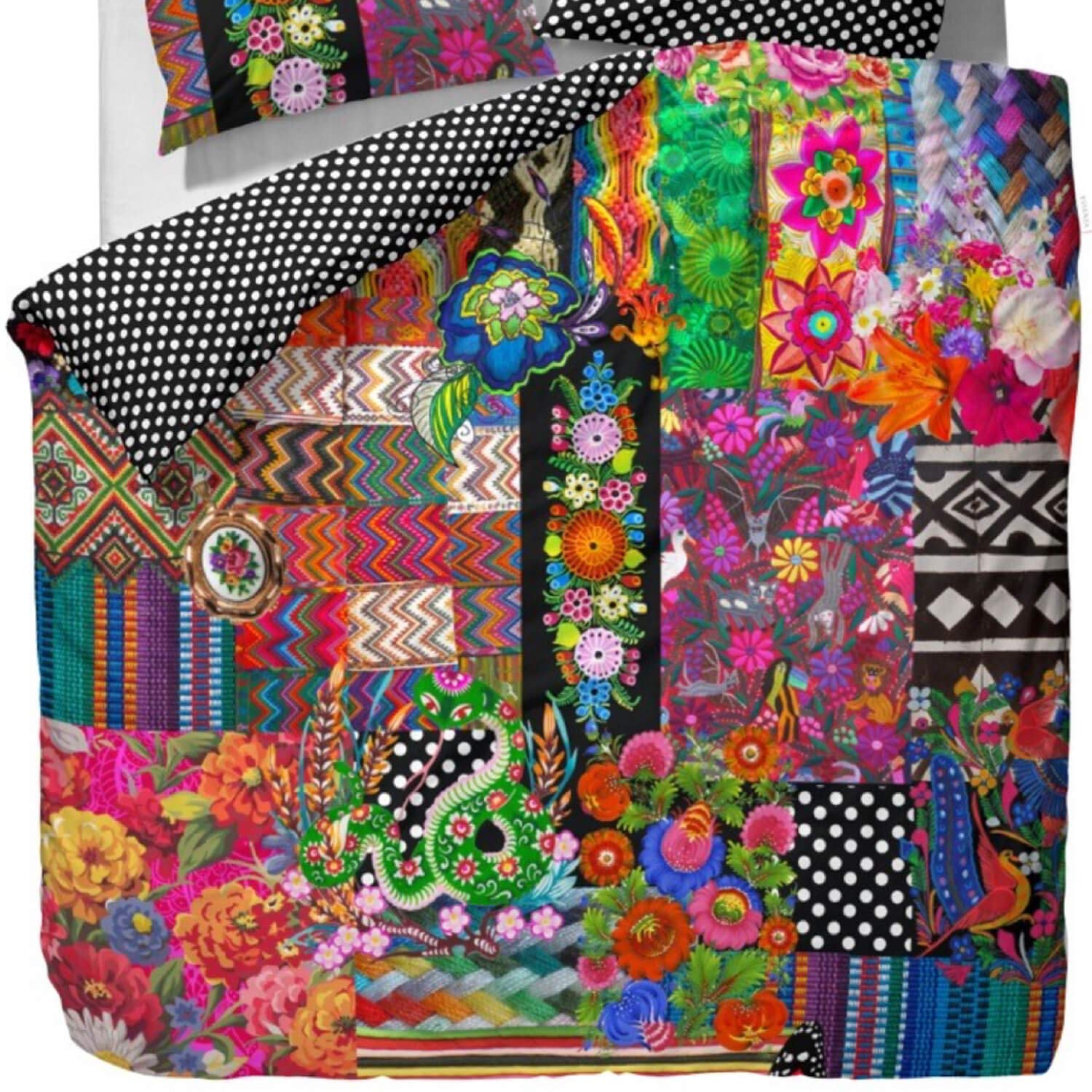 ESSENZA Bettwäsche Noida Satin Wendebettwäsche aus 100% Baumwolle mit Patchwork Blumenmuster und Digitaldruck, Bunt, 135 x 200 cm