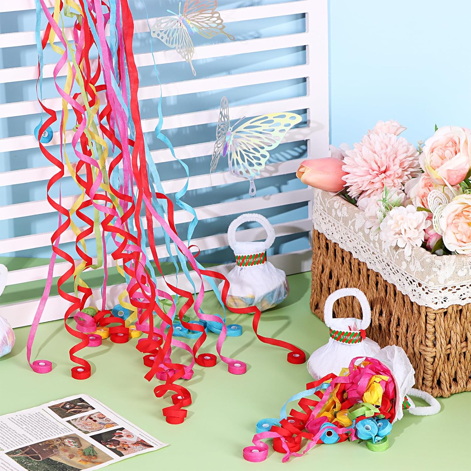 craftshou 120 Pcs Hand Throw Streamer Poppers Confetti No Mess Streamers Colorful Romantic Paper Crackers for Wedding Birthday Reception Graduation Party Celebrations Favors