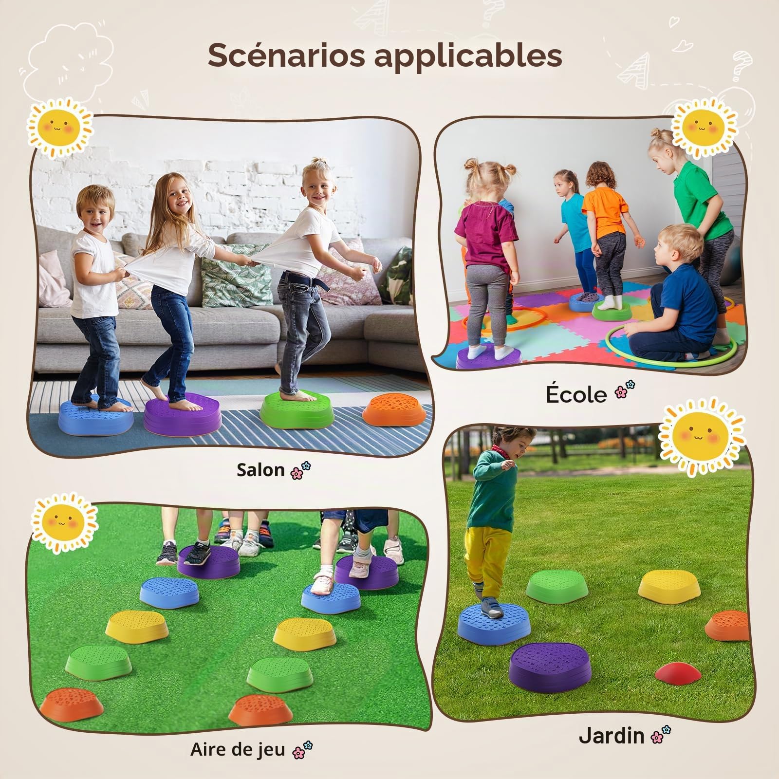 Lot de d'équilibre pour enfants, pierres à empiler pour enfants Favorise l'équilibre et la coordination à l'intérieur comme à l'extérieur jouet d'activité physique Pierres à empiler