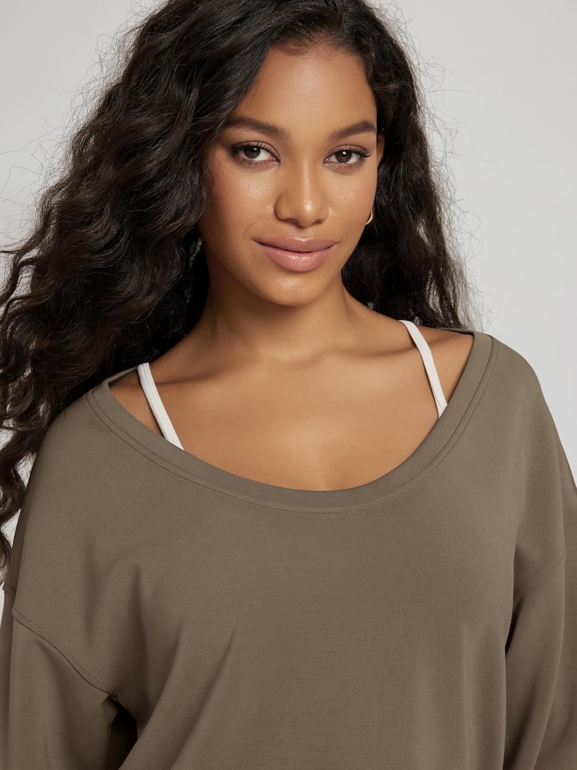 ODODOS Women's Modal Soft-Breezy Wide Scoop Neck Pullover Oversized Long Sleeve Sweatshirts - Image 5