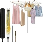 Sac de séchage de parapluies extérieures, 165ft Longue ligne de vêtements, 4 Armes 12 Lignes, réglable en hauteur, Cadre en acier avec Spike au sol, Parapluie rotative pliable pour jardin, noir