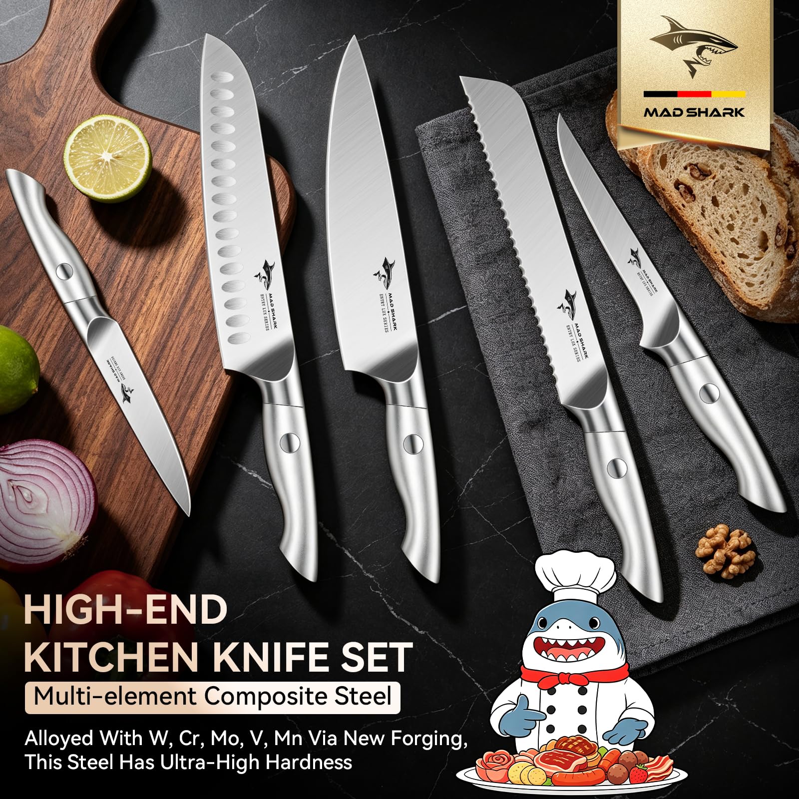 MAD SHARK Kitchen Knife Set,5PCS High Carbon Stainless Steel Chef Knife Set — Amazon image 2
