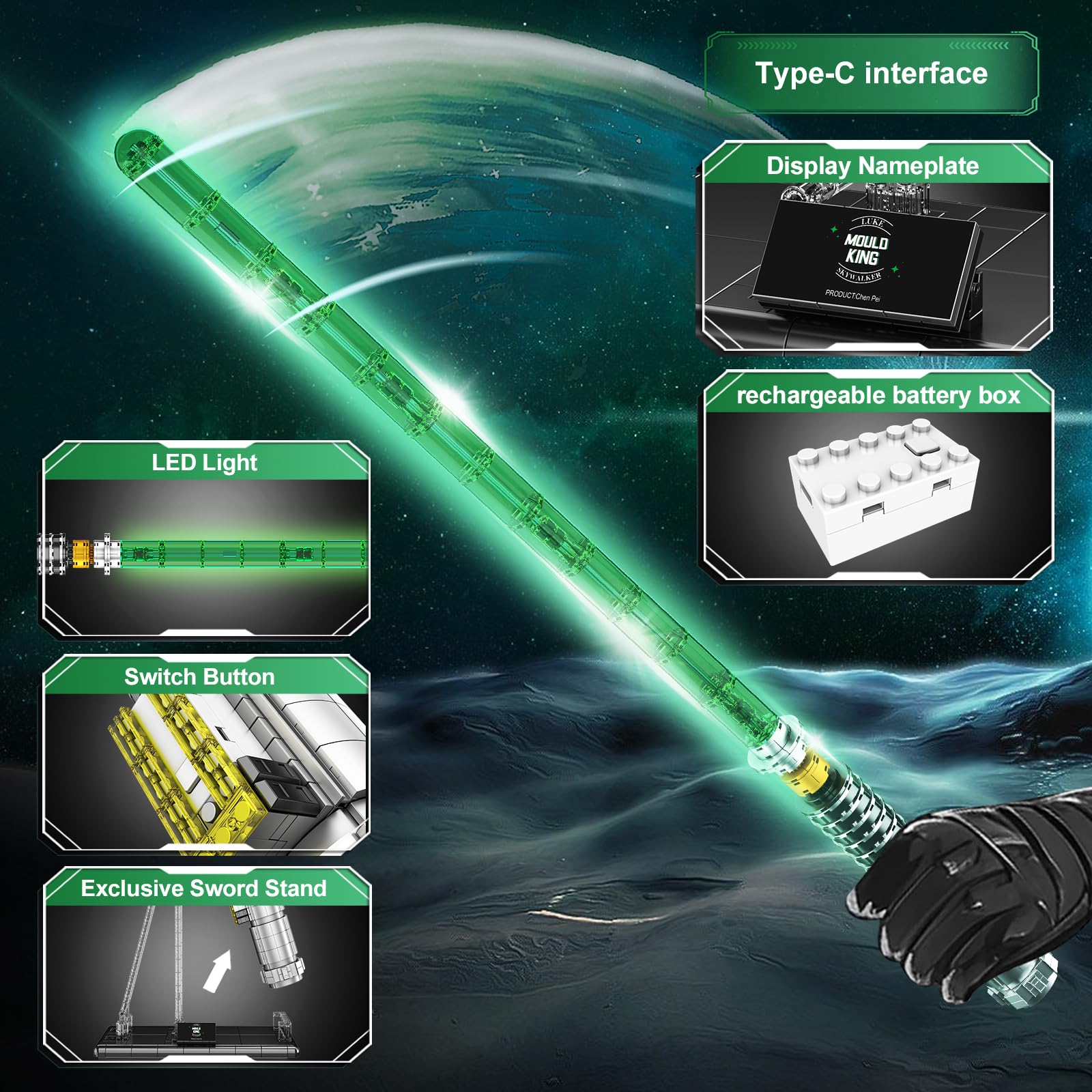 Mould King 10140 Lightsaber Building Blocks Set, The Lightsaber Clamping Block Kit, Assembly Sword Toys with Led Light - Image 2
