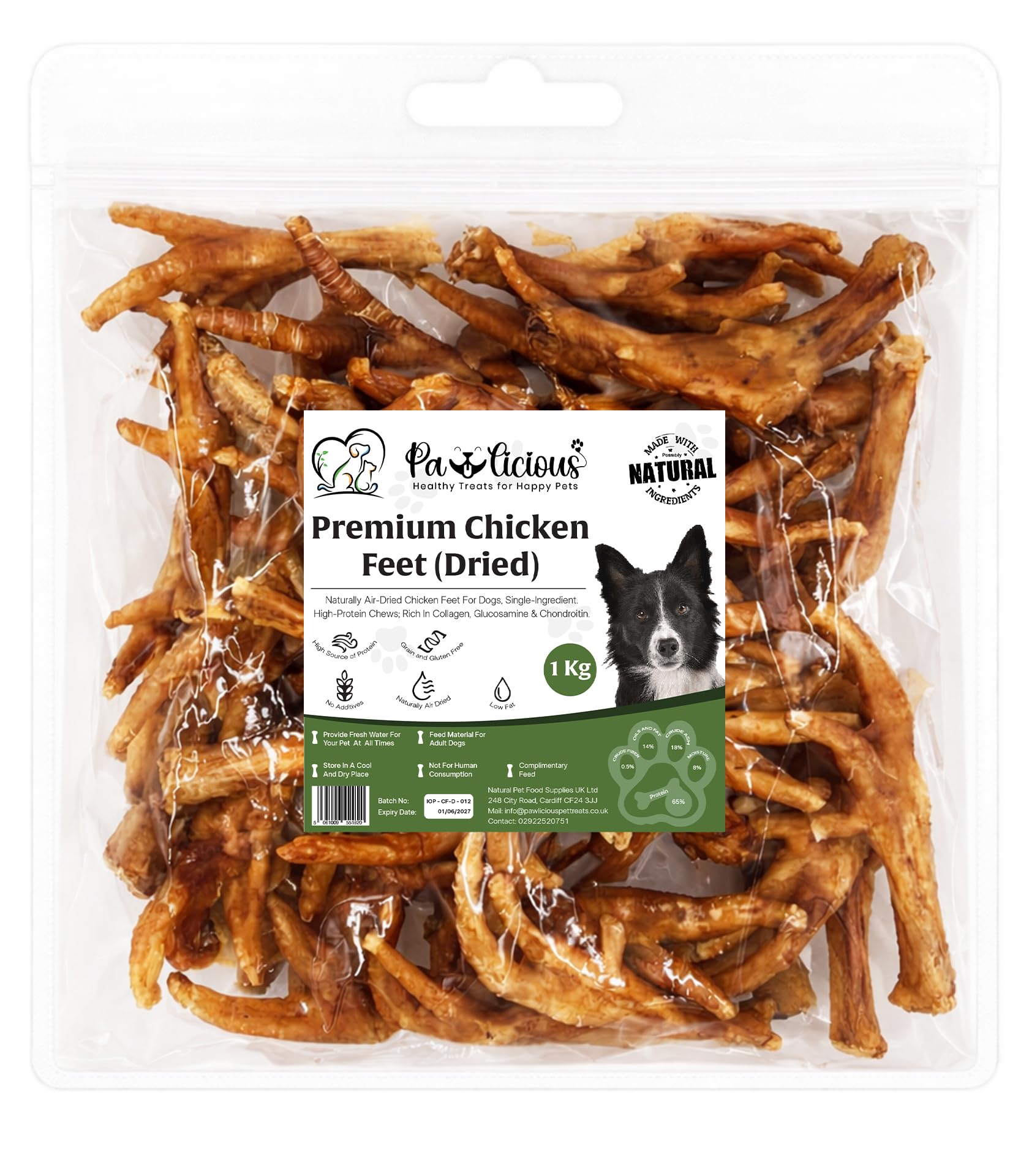 PAWLICIOUS 1Kg 100% Natural Dried Chicken Feet for Dog, Puppies & Cat, High Protein Crunchy Dog Treat Hypoallergenic Pet Food Delicious Tasty Healthy Snacks Sticks