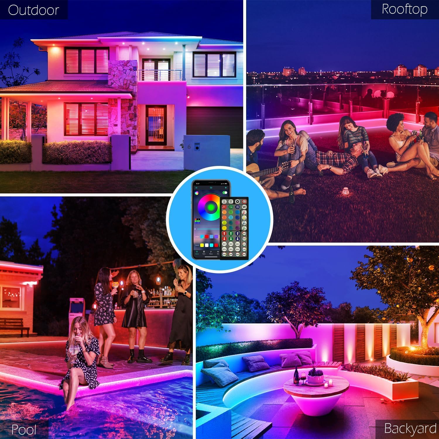 Aulimhti Bande LED Extérieure 30M Étanche Musique Sync RGB IP65 Bande LED Extérieur Étanche avec App Télécommande Lumières LED