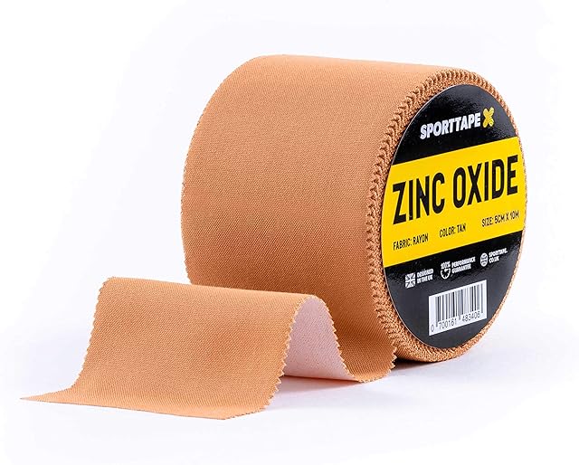 SPORTTAPE Tan Zinc Oxide Tape - 5cm x 10m - High Strength Athletic Tape, Blister Prevention Tape | Sports Strapping Tape & Shoulder Tape for Rugby, Gym, Weightlifting