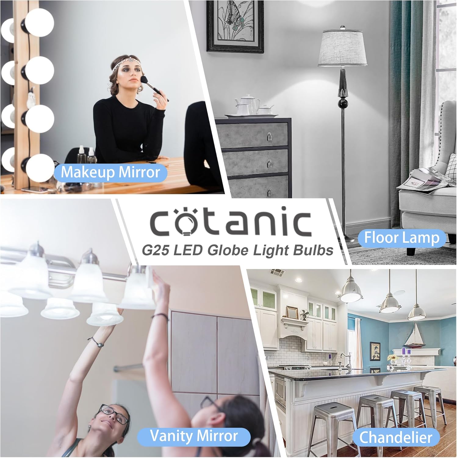Cotanic Vanity Light Bulb 5000K Daylight,G25 LED Globe Light Bulbs for Bathroom Vanity Mirror, E26 Medium Base,5W 60W Incandescent Equivalent,500LM,Non-dimmable,4 Pack