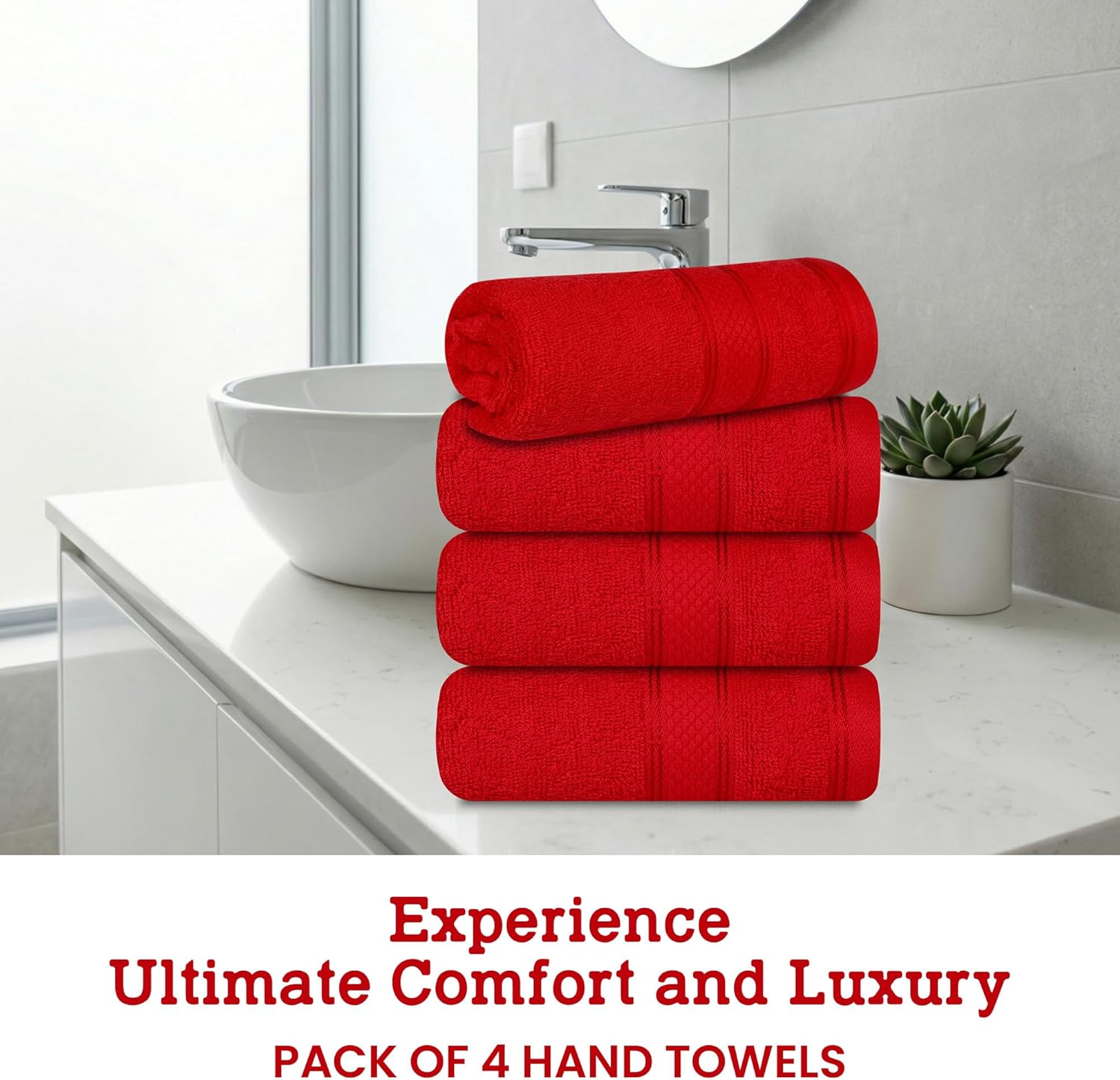 Casa Lino 100% Cotton Hand Towels for Bathroom - Soft, Highly Absorbent & Quick Dry Kitchen Towels - Gym Towel Set - Travel Towel Set - 16"x24" - Pack of 4 - (Red),