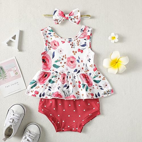Miniatura 5 de Mioglrie Ropa para bebé niña, camiseta sin mangas floral, conjunto corto para bebé, trajes de verano para bebés, ropa para bebés