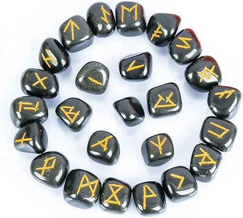 FASHIONZAADI Obsidiana negra - Runas - Piedras de runa Wiccan - Juego de runas - Juego de runas - Místico de runas - Kit de runas - Decoración de