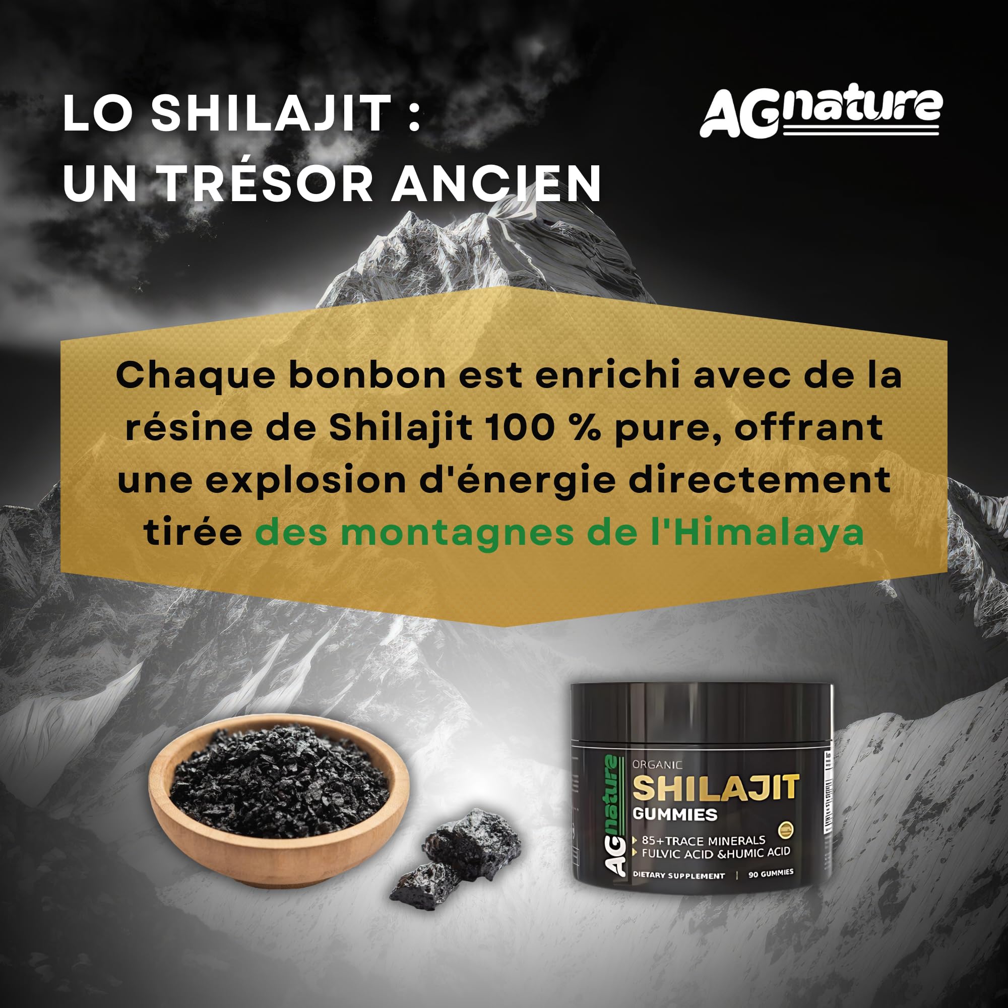 Shilajit Himalaya Original 90 Gummies - Complément Alimentaire Naturel avec +85 Minéraux et Acide Fulvique et Humique
