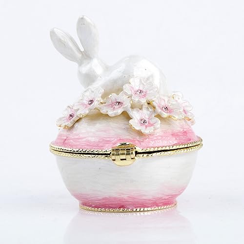 Miniatura 2 de Caja de joyería de conejo pintada a mano con bisagras esmaltado conejo cajas de joyería conejo estatuilla regalo para la decoración del hogar