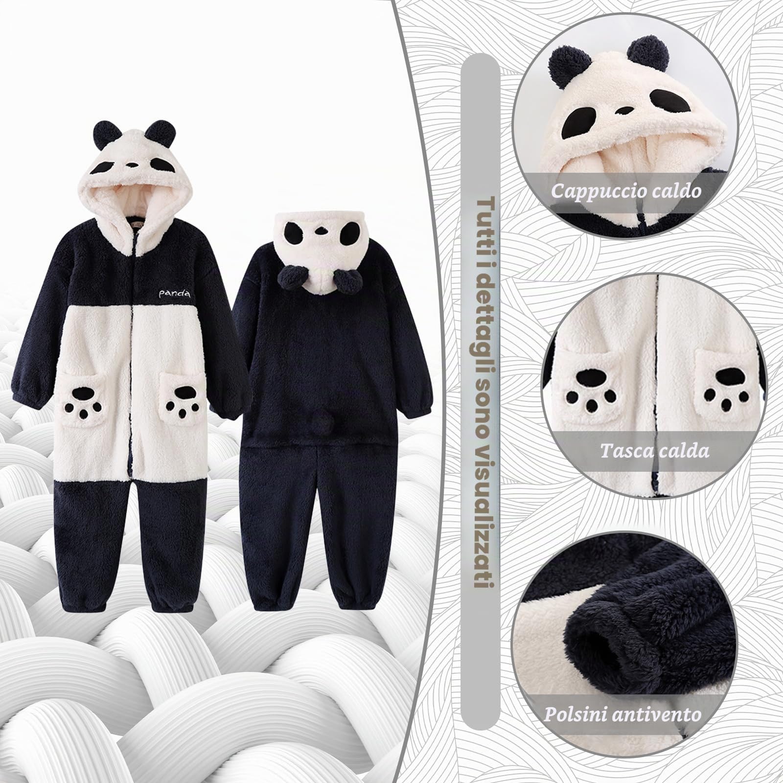 Pigiama Intero Donna,Pigiama Intero Animali,Pigiama Panda,Pigiama Intero Unisex Adulto Panda,Perfetto Come Costume di Carnevale O Pigiama Natalizio per La Famiglia