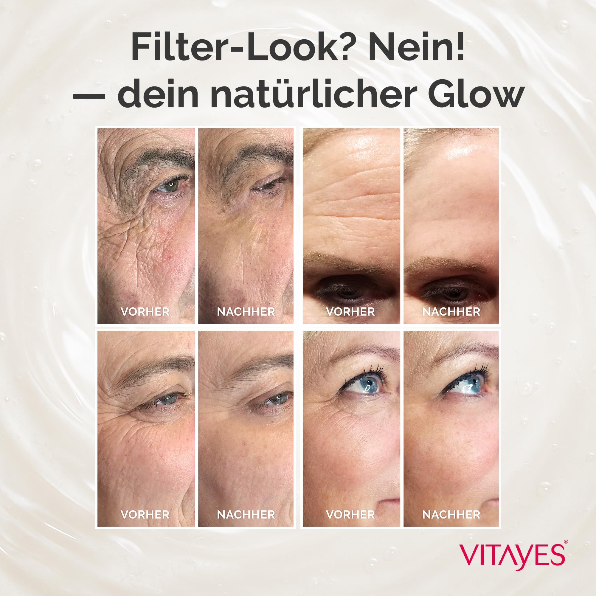 Vitayes Anti-Aging Gesichtscreme mit Soforteffekt 7ml Reduziert Falten & Augenringe Vegan Tierversuchsfrei