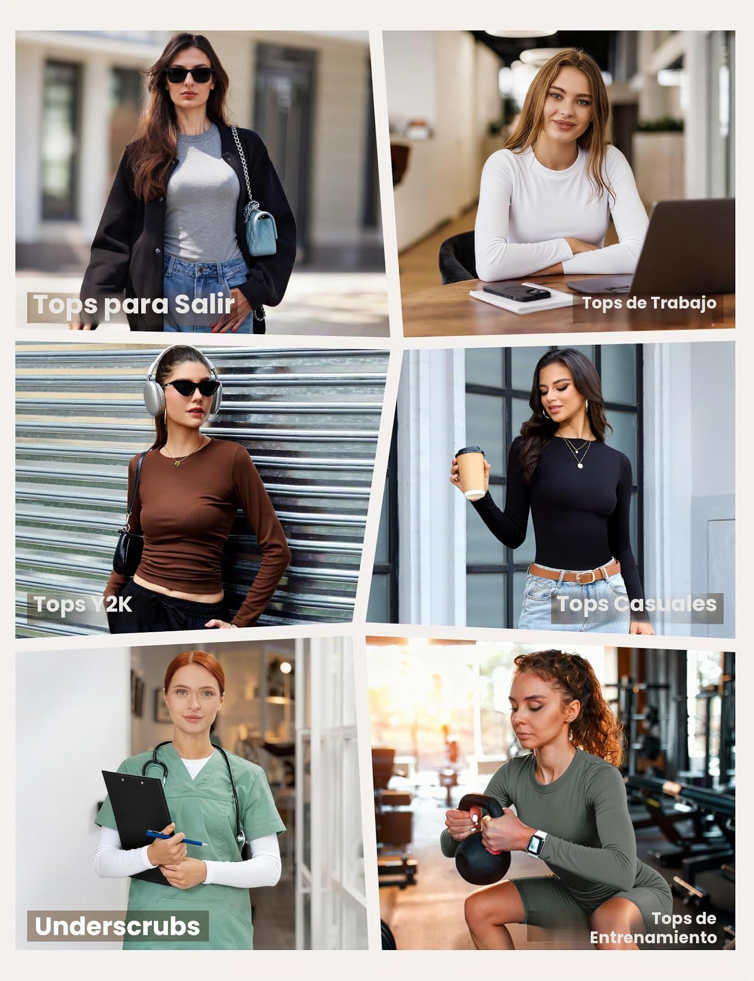 Camiseta Manga Larga Mujer Básica Ajustad Tops Cuello Redondo 5Pcs | Transpirablea Elástico.Ideal para yoga,oficina,viajes,citas & diario.4-way stretch,antiarrugas & no desteñir
