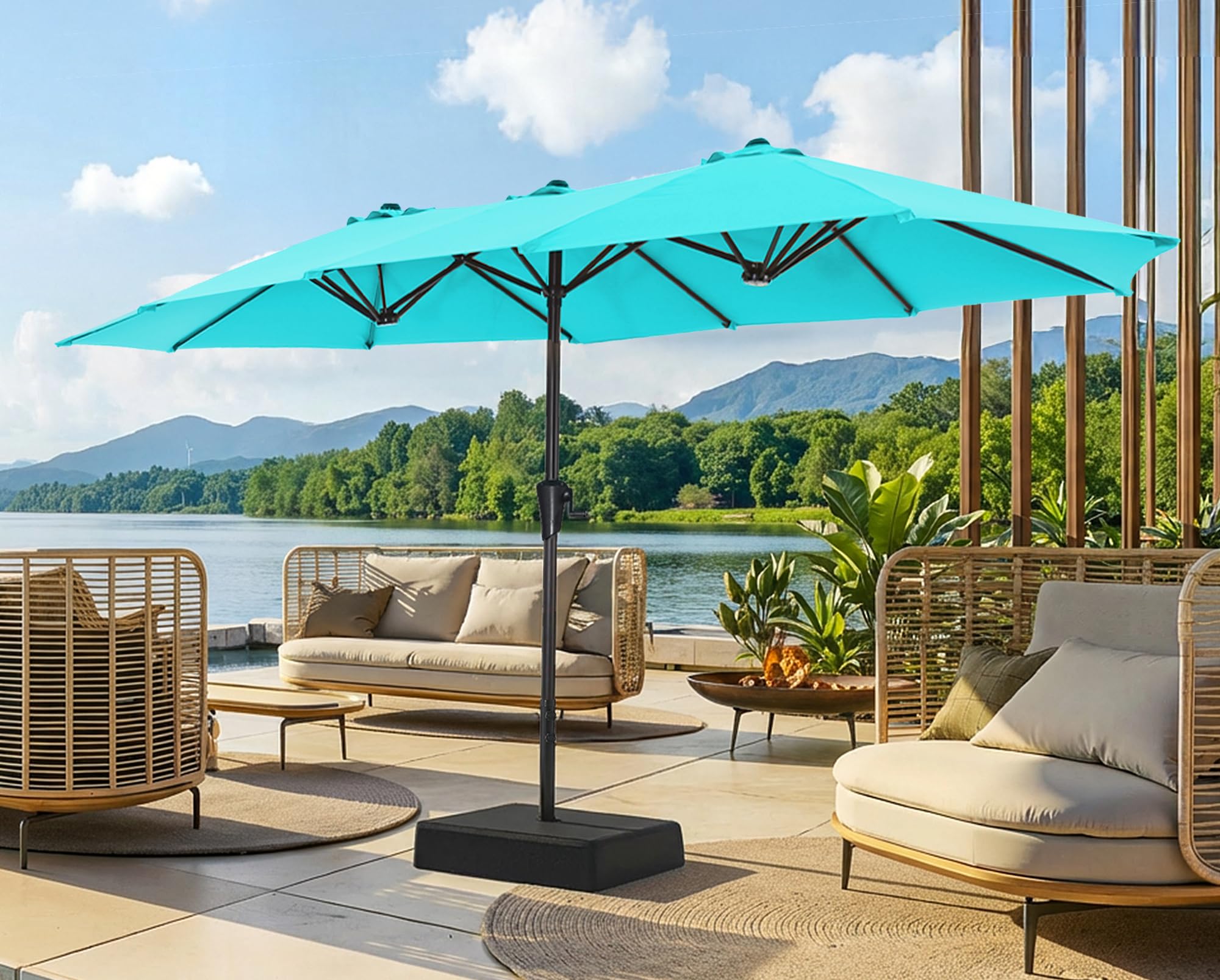 SUPERJARE 13FT Outdoor Patio Umbrella with Base Included, Double Sided Pool Umbrellas with Fade Resistant Canopy, Large Table Umbrella for Deck,