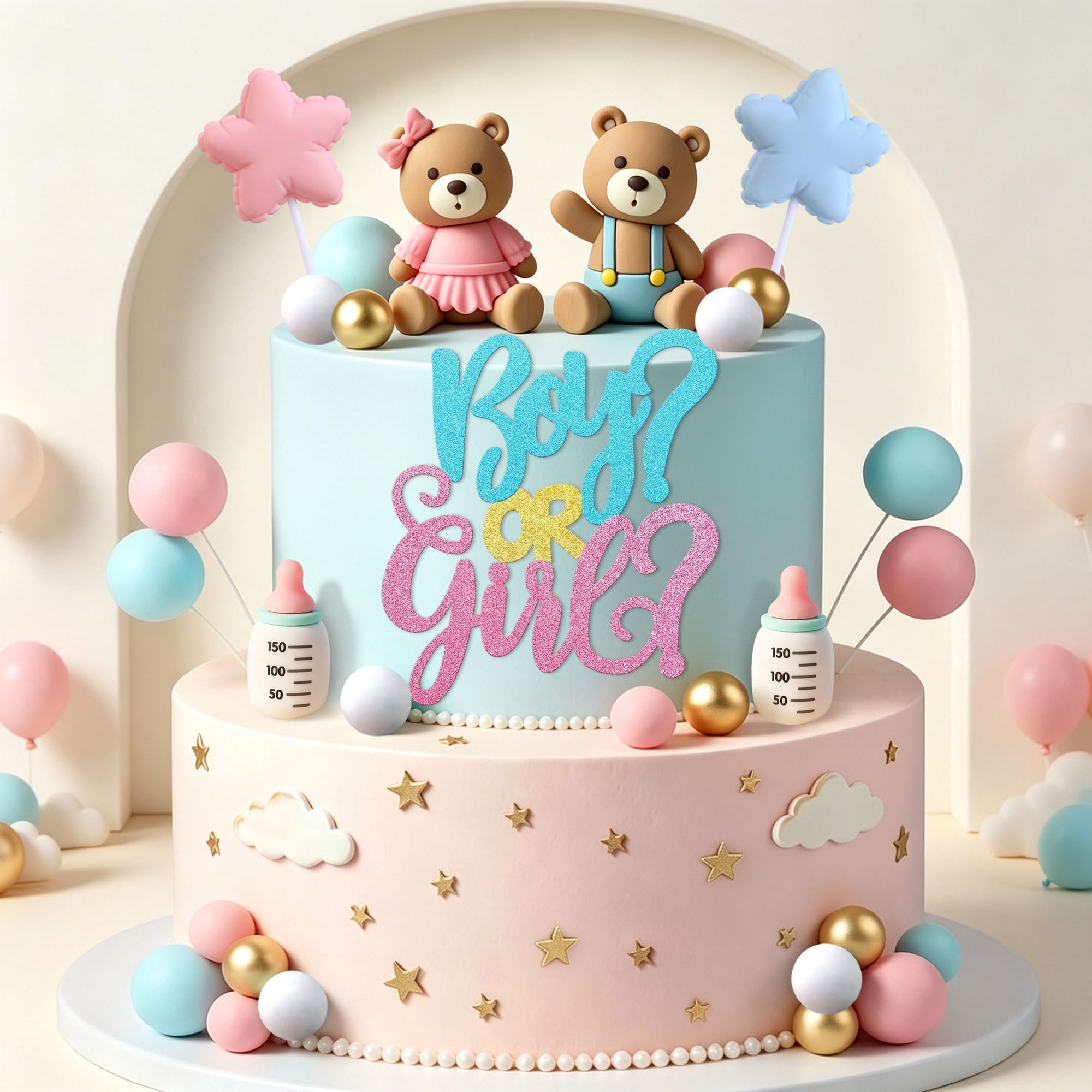 Pink Blue Gender Reveal Cake Toppers Boy or Girl Cake Decoration