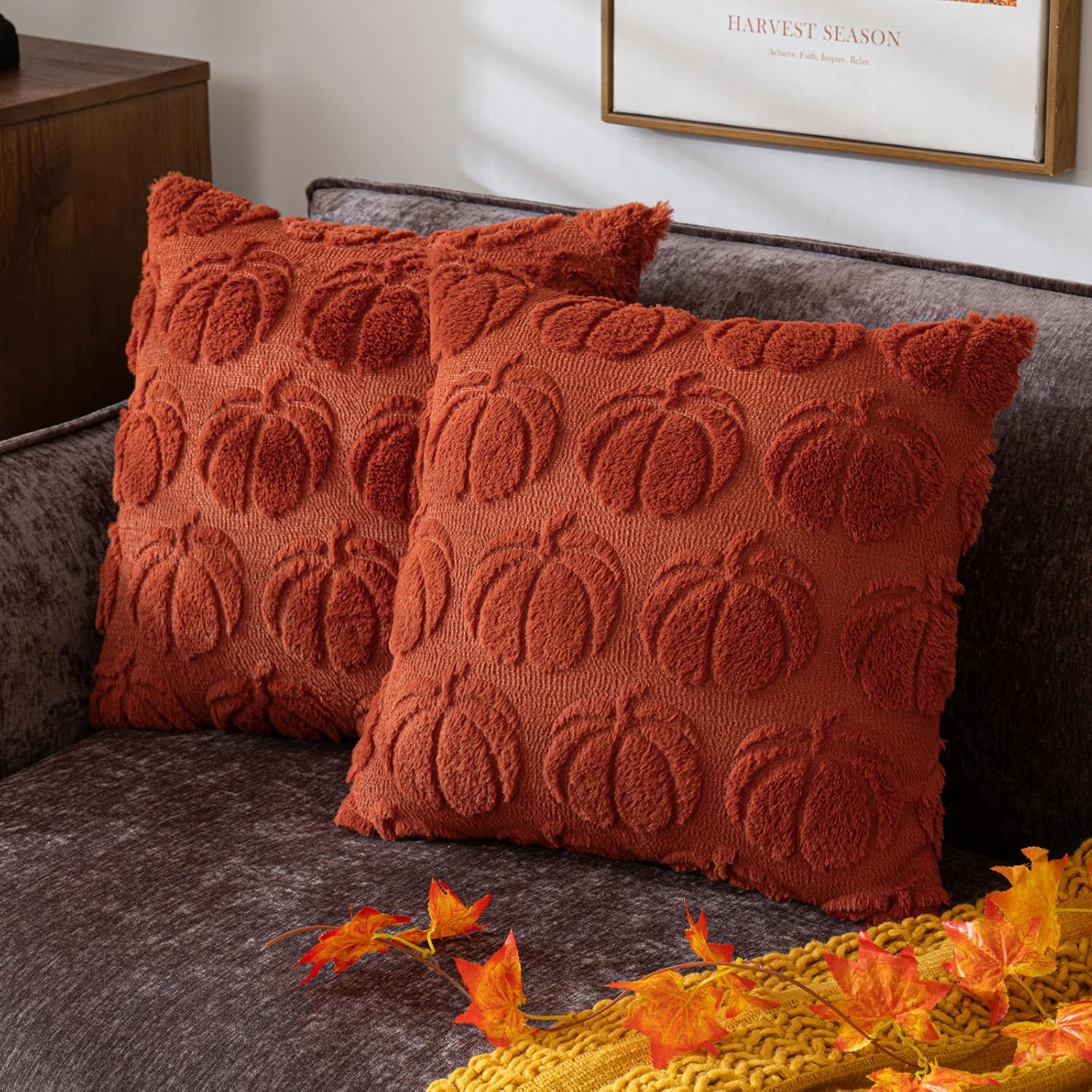 COSIBONO Pumpkin Fall Decorative Throw Pillow Covers 20"x20", Set of 2