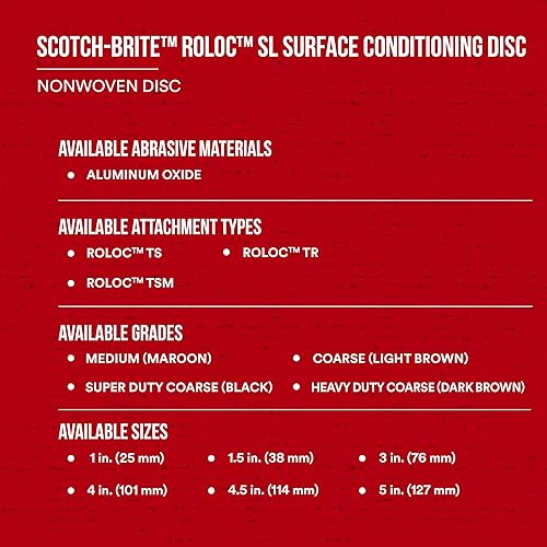 Miniatura 4 de Scotch-Brite (TM) Roloc(TM) SL Disco Acondicionador de Superficies TR, Óxido de Aluminio, 2 Diámetros, Grano Medio (Paquete de 50)