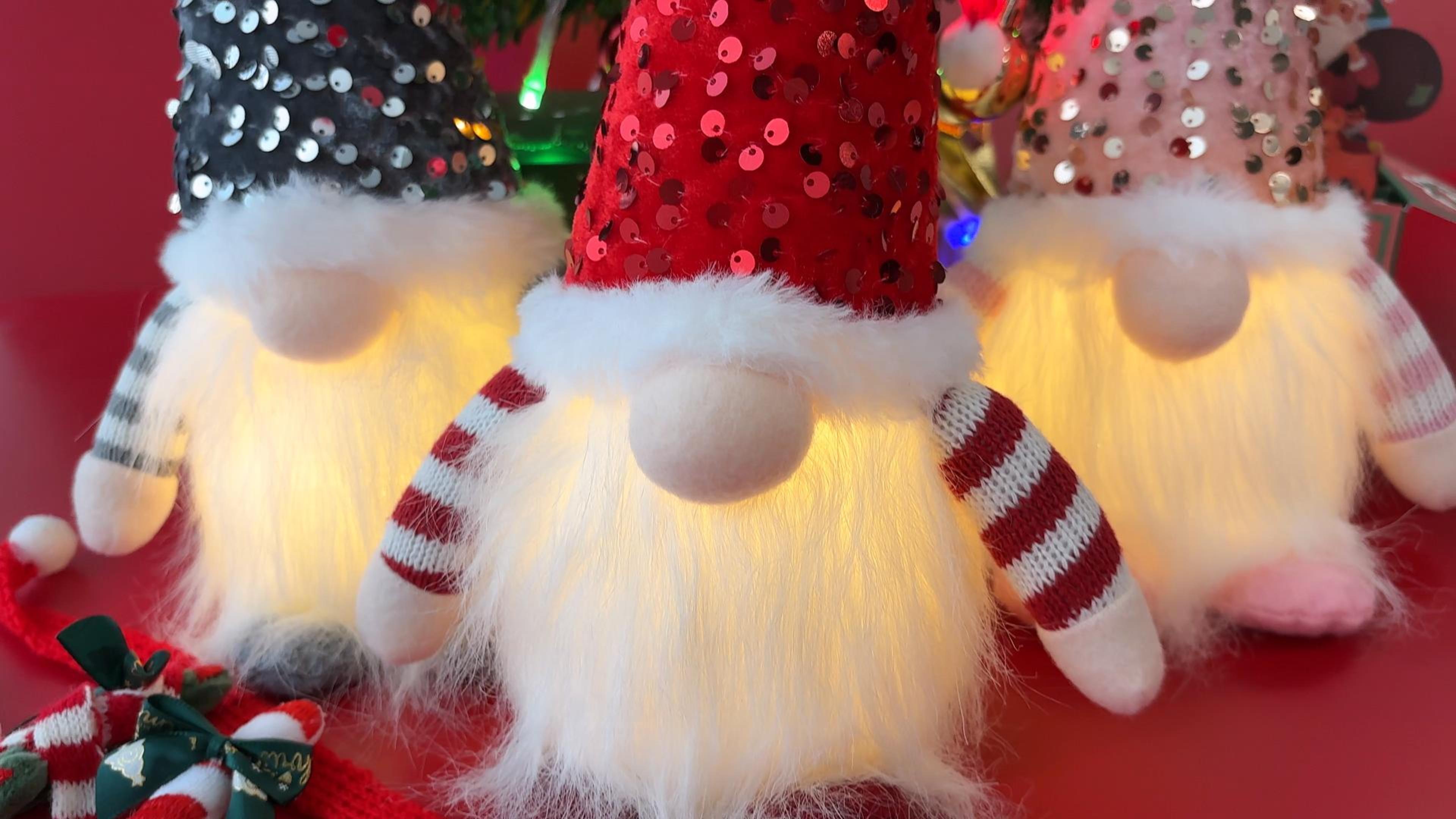 Lot De 3 Nains De Noël Lumineux LED - Père Noël Décoratif Fait Main | Décoration De Noël Américaine Chaleureuse - 5