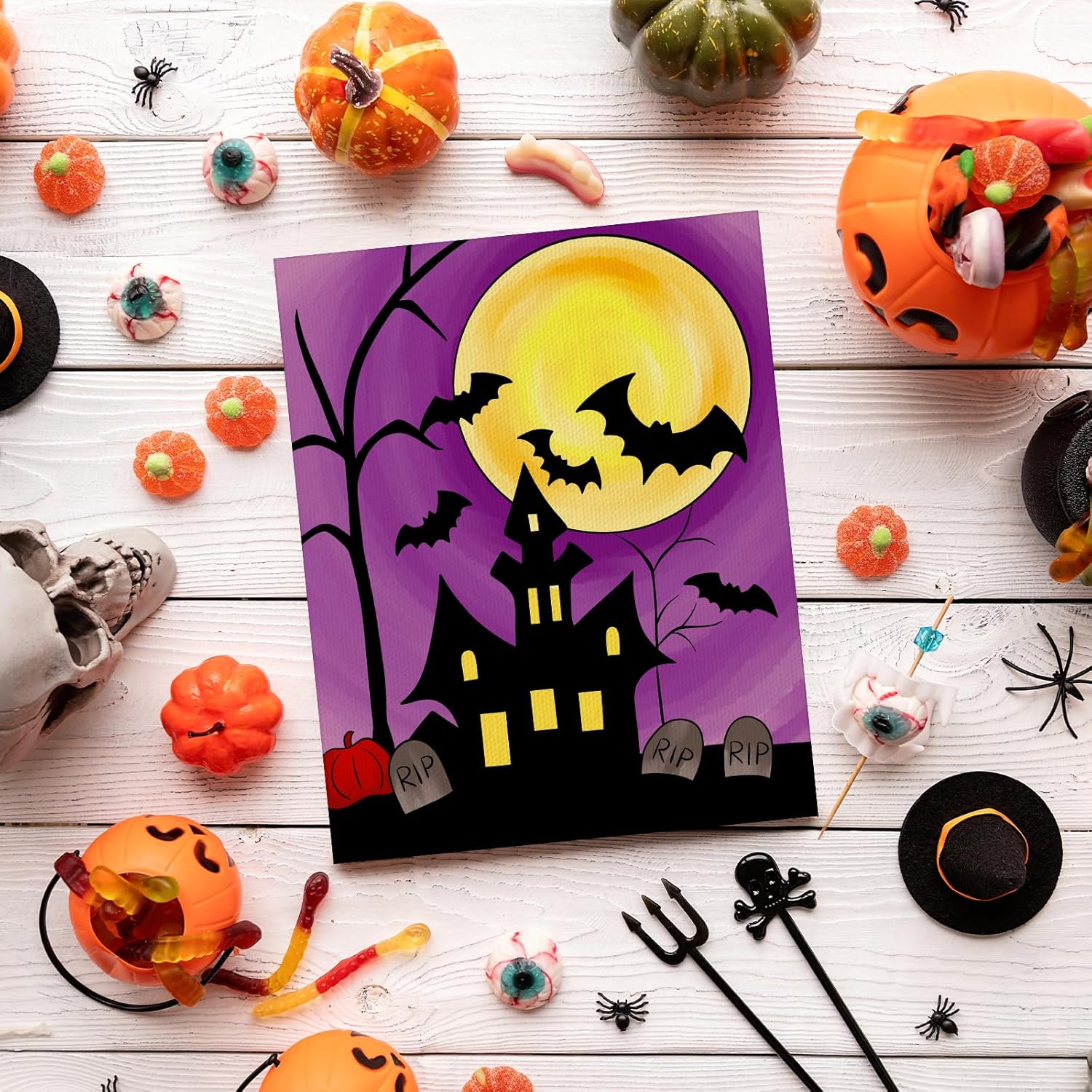 COCHIE 6 Pack 8x10 Inches Halloween Pre Drawn Canvas to Paint for Sip and Paint Party, Jack-O-Lantern Pre Printed Canvases, Ghost Bat Witch Pre Sketched Canvas for Painting for Adults, Kids