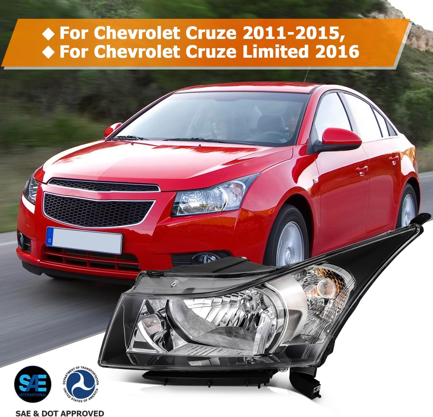 Headlight Assembly Compatible with for Chevrolet Cruze 2011-2015 for Chevrolet Cruze Limited 2016 Bulbs Are Included Black Housing Clear Lens