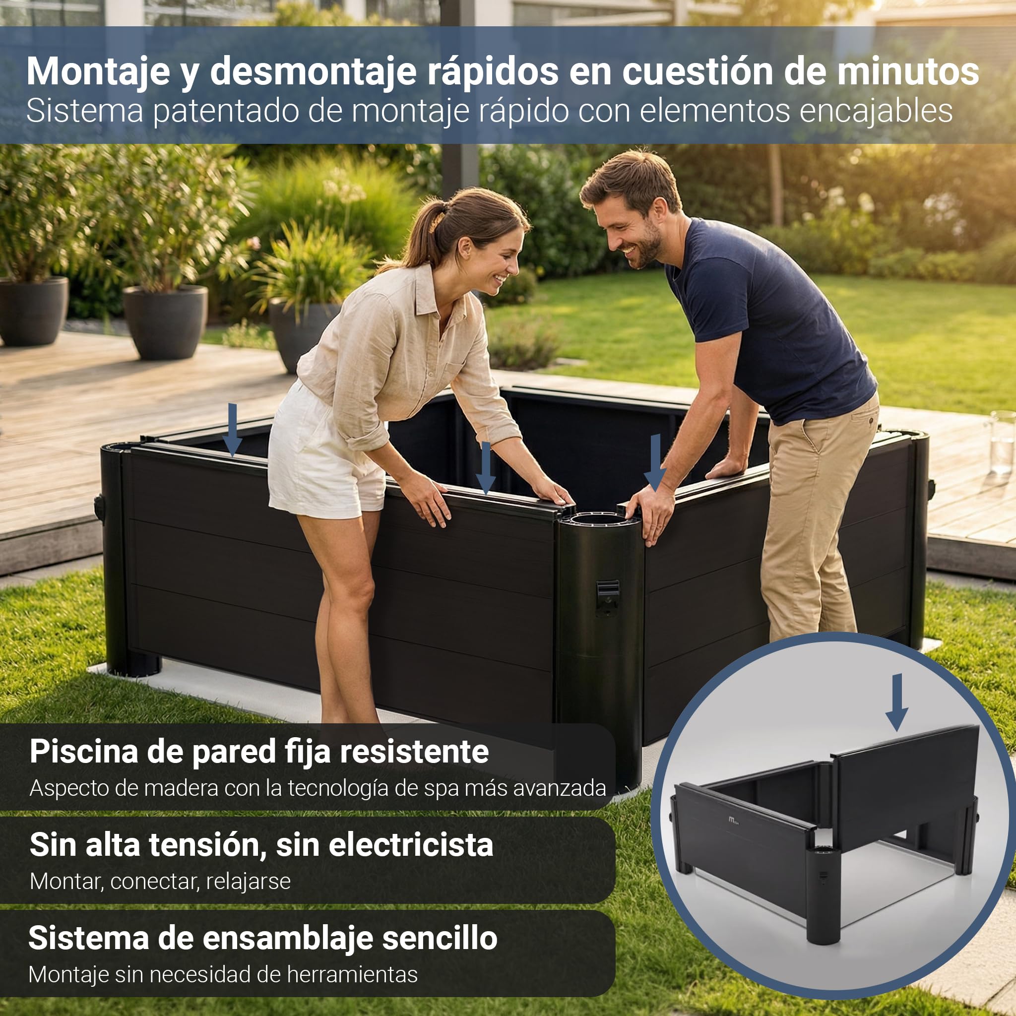 Miweba Whirlpool MSpa Tribeca con Pared Exterior Rígida | Control por App | SPA para 6 Personas | 160x160x65 cm | 120 Chorros de Masaje | Uso Todo el Año Resistente al Invierno